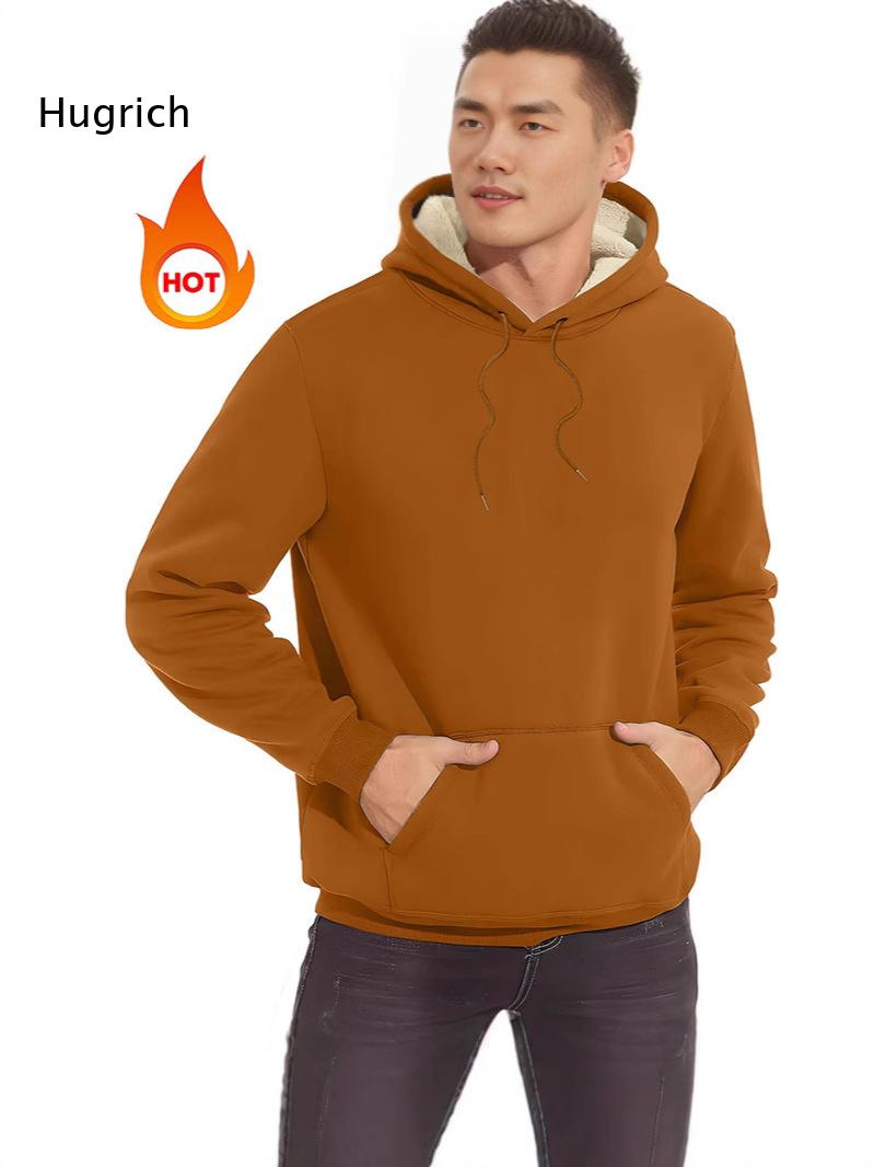 Sherpa Hoodie Fleece - メンズ シェルパ裏地付きフーディー ドローストリング カンガルーポケット ダークグレー フリース
