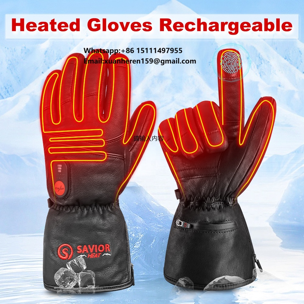 Hand Warmer Electric - 加熱された革手袋男性女性冬防水タッチスクリーン熱電気ハンドウォーマー 3 加熱温度スキー手袋