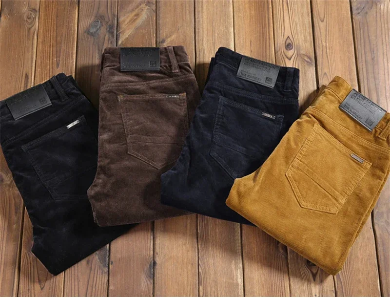 Corduroy Pant Warm - メンズカジュアルコーデュロイパンツ,プリーツ,無地コットン,中級ビジネス,暖かく,秋,冬,2023
