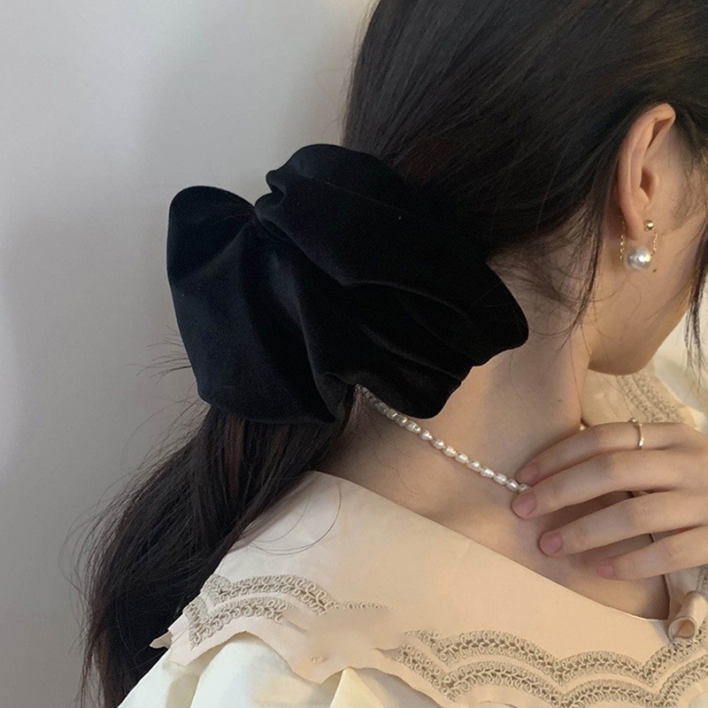 Winter Headband Fleece - 特大黒ベルベットシュシュヘアネクタイ女性女の子固体ゴムビッグ弾性ヘアバンドロープポニーテールヘアアクセサリー冬
