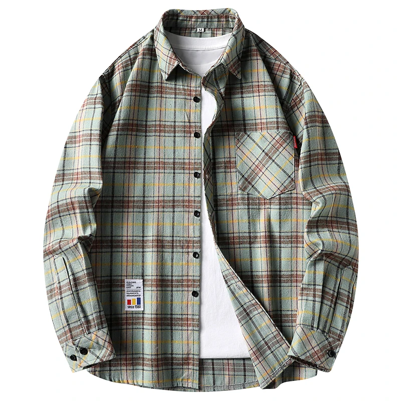 メンズカジュアルチェック柄フランネルボタンシャツ、ターンダウ - Flannel Shirt Lined のレビューと価格